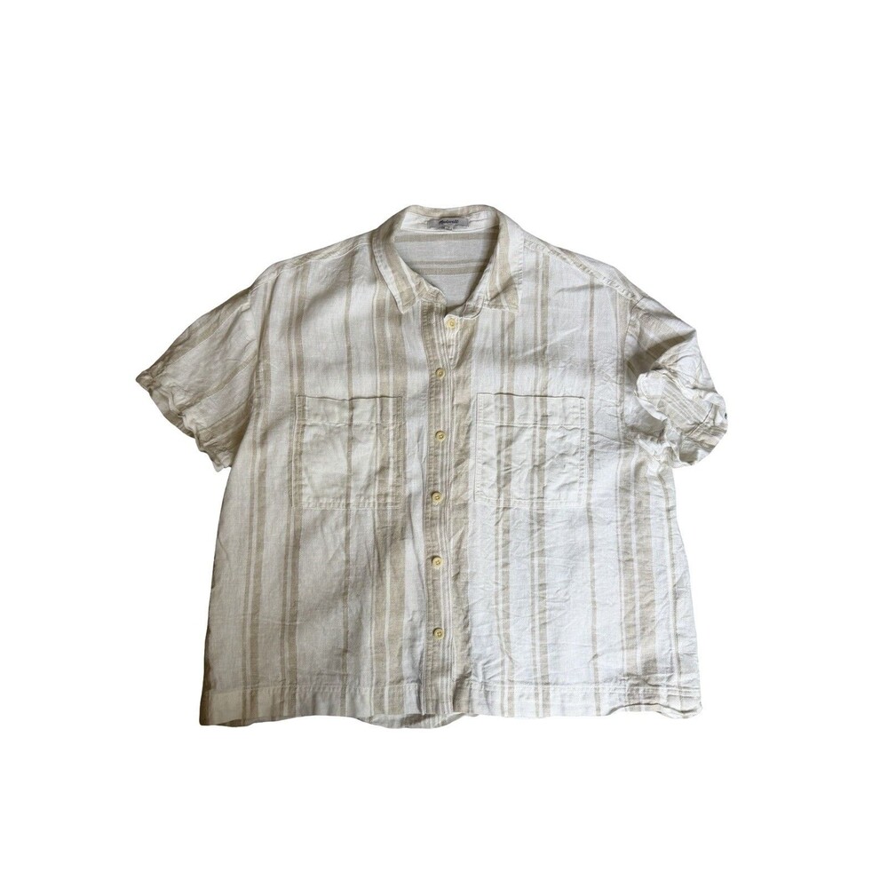 Madewell Linen Blend Short Sleeve Safari Shirt Undyed Edition Lagenlook Medium